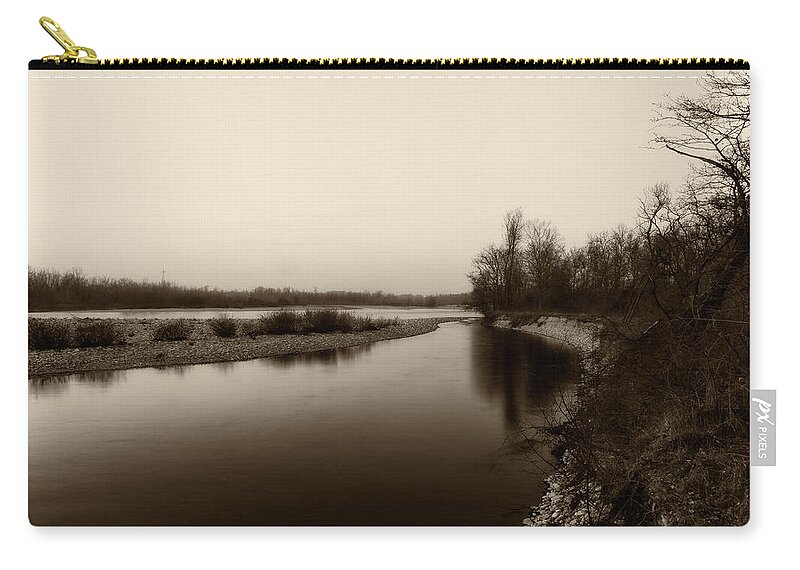 B&w Zip Pouch featuring the photograph Sepia river by Roberto Pagani