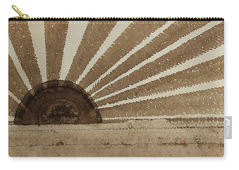 Brown Zip Pouch featuring the painting Sepia Sunset original painting by Sol Luckman
