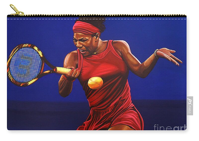 Serena Williams Zip Pouch featuring the painting Serena Williams painting by Paul Meijering