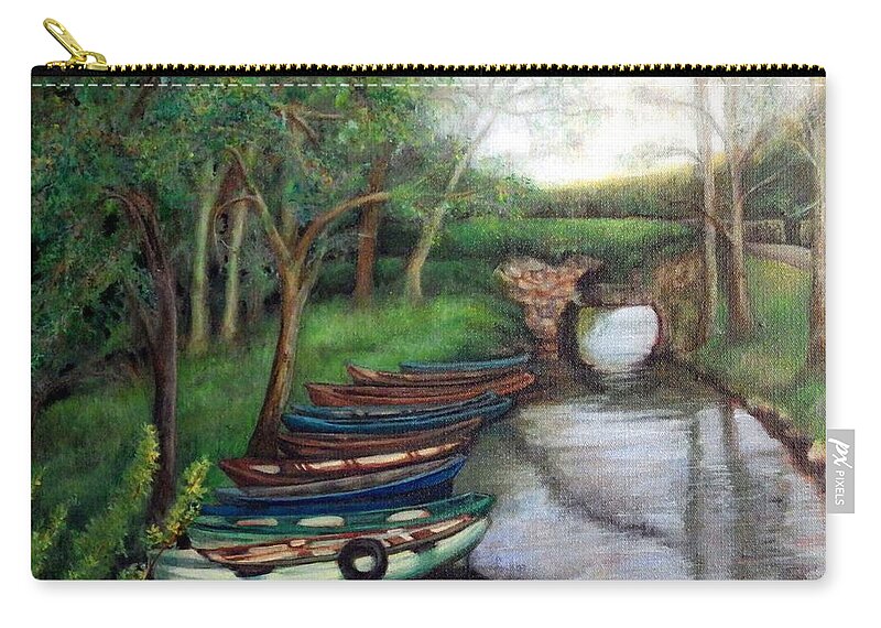 Boats Zip Pouch featuring the painting Serenity by Linda Markwardt