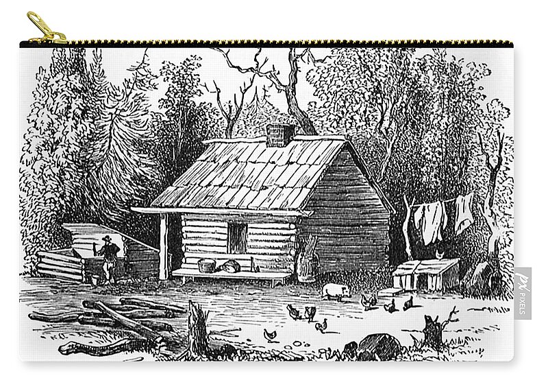 Canada Zip Pouch featuring the drawing Settler's Log Cabin - 1878 by Art MacKay