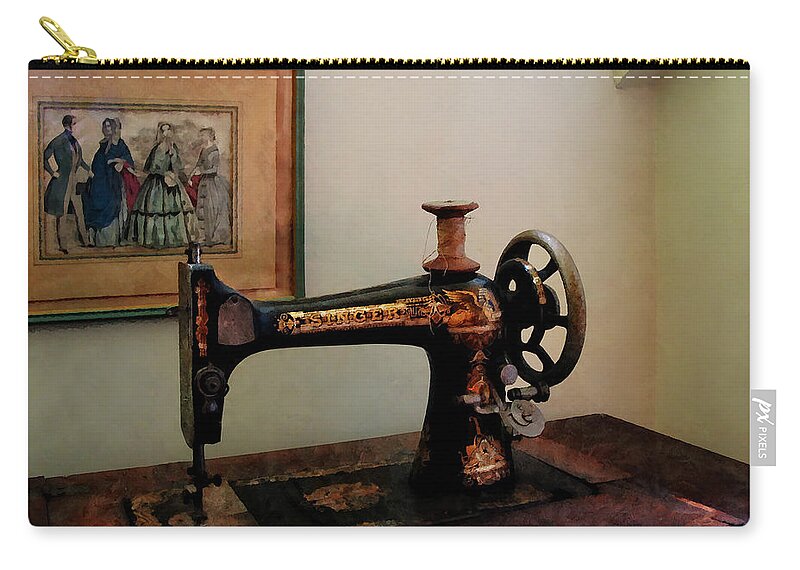 Sewing Machine Zip Pouch featuring the photograph Sewing Machine and Lithograph by Susan Savad