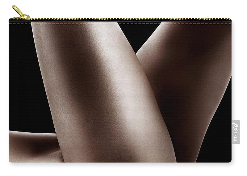 Legs Zip Pouch featuring the photograph Sexy nude woman legs on black by Maxim Images Exquisite Prints