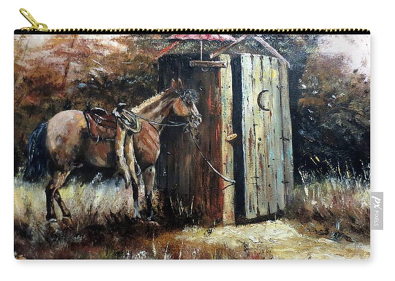 Field Zip Pouch featuring the painting Shade For My Horse by Lee Piper