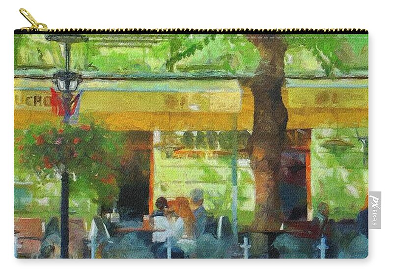 Bratislava Zip Pouch featuring the painting Shaded Cafe by Jeffrey Kolker