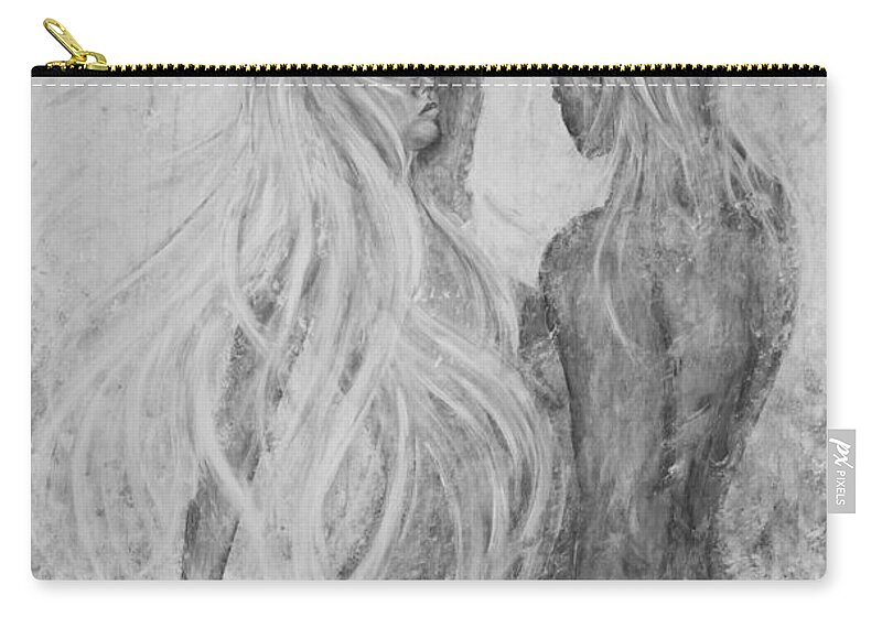 Shades Of Gray Zip Pouch featuring the painting Shades of Gray - Adam and Eve by Nik Helbig