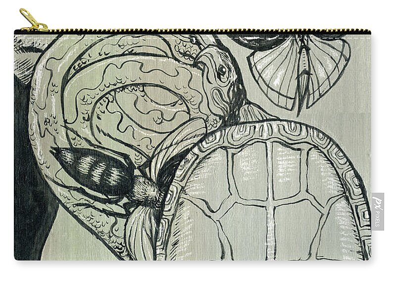 Surreal Zip Pouch featuring the mixed media Shades of Grays Three by John Ashton Golden