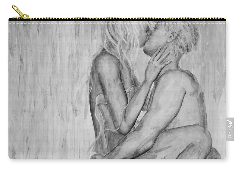 Wet Zip Pouch featuring the painting Shades of Grey - wet romance by Nik Helbig