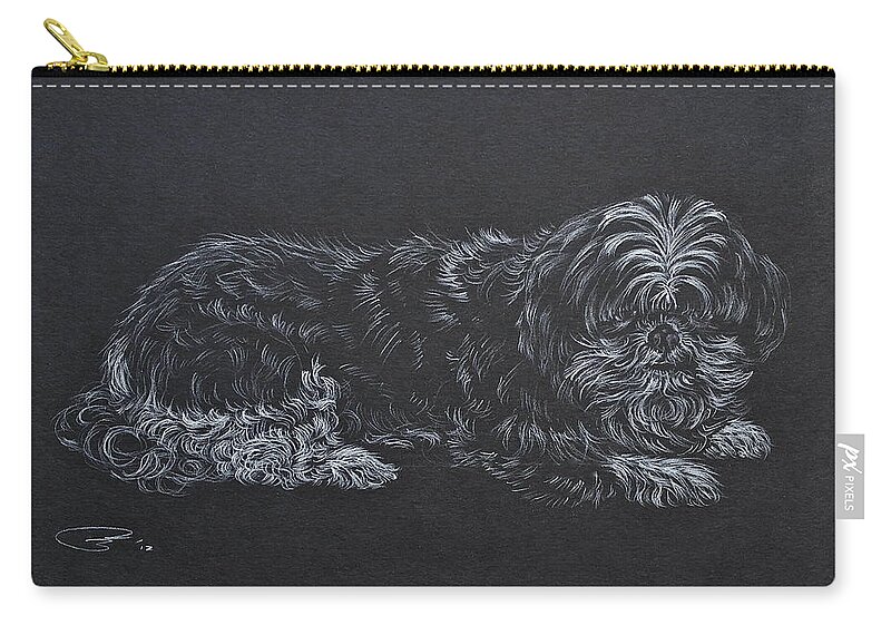 Dog Drawing Zip Pouch featuring the drawing Shadow by Michele Myers
