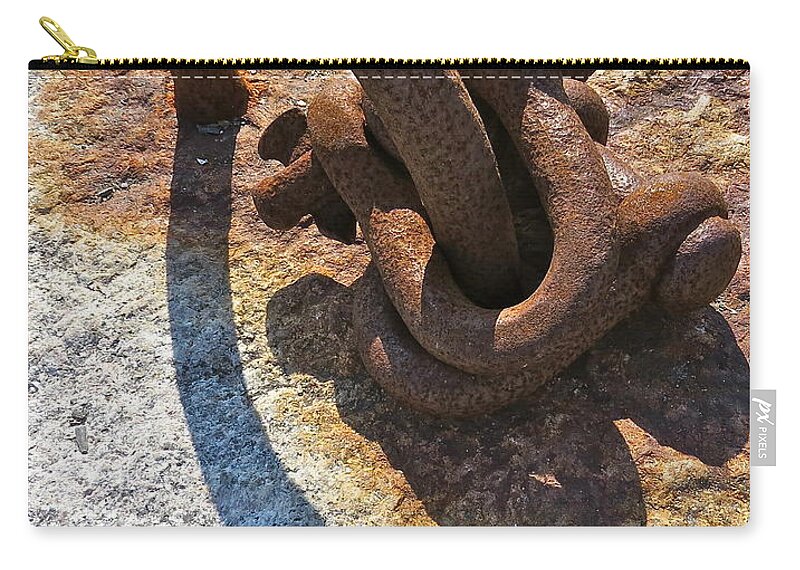 Rusty Hook Zip Pouch featuring the photograph Shadow Of The Past by Nancy Patterson
