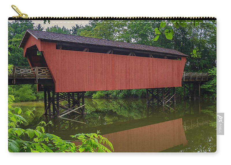 Ohio Zip Pouch featuring the photograph Shaeffer or Campbell Covered Bridge by Jack R Perry