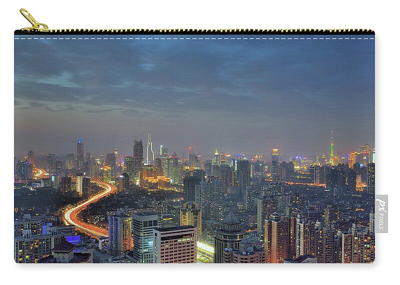 Tranquility Zip Pouch featuring the photograph Shanghai Cityscape With Crowded by Wei Fang