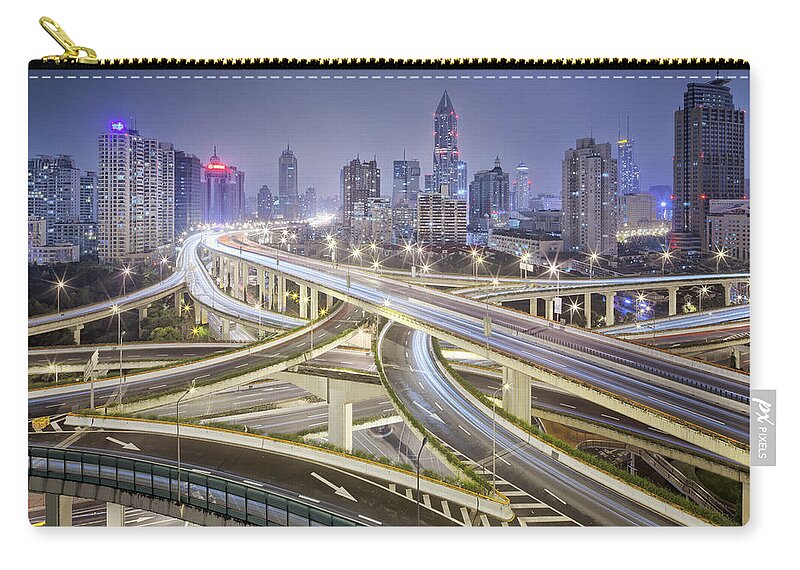 Outdoors Zip Pouch featuring the photograph Shanghai Highway - Huge Motorway by Steffen Schnur