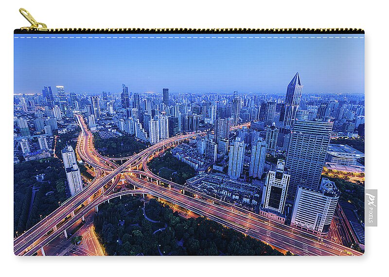 Clear Sky Zip Pouch featuring the photograph Shanghai Urban Elevated by Elysee Shen