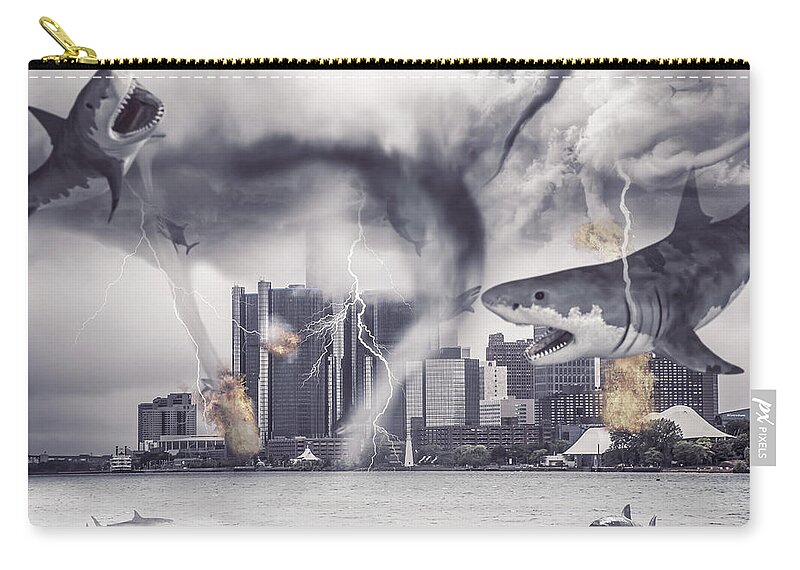 Comerica Park Zip Pouch featuring the photograph Sharknado Detroit by Nicholas Grunas