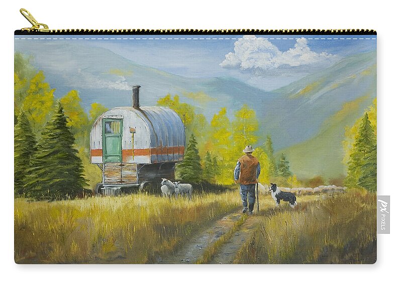 Sheep Carry-all Pouch featuring the painting Sheep Camp by Jerry McElroy