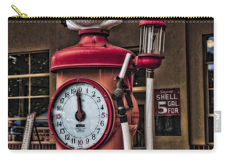 Automobiles Zip Pouch featuring the photograph Shell Gas Pump by Timothy Hacker