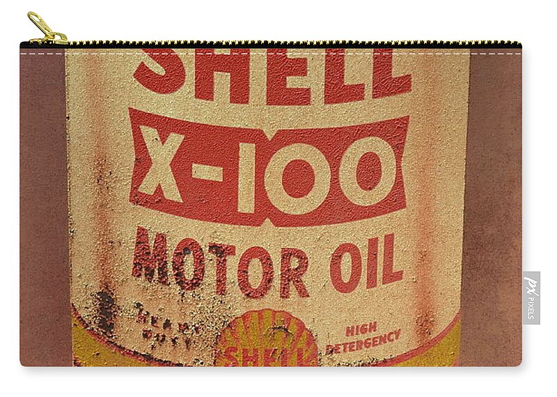 Antique Zip Pouch featuring the photograph Shell Motor Oil by Michelle Calkins