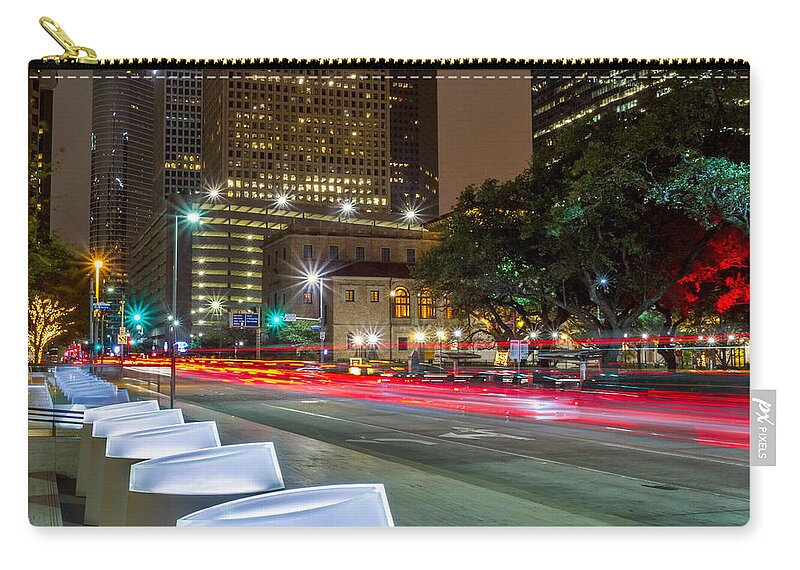 Downtown Zip Pouch featuring the photograph Shell One Pylons by Tim Stanley