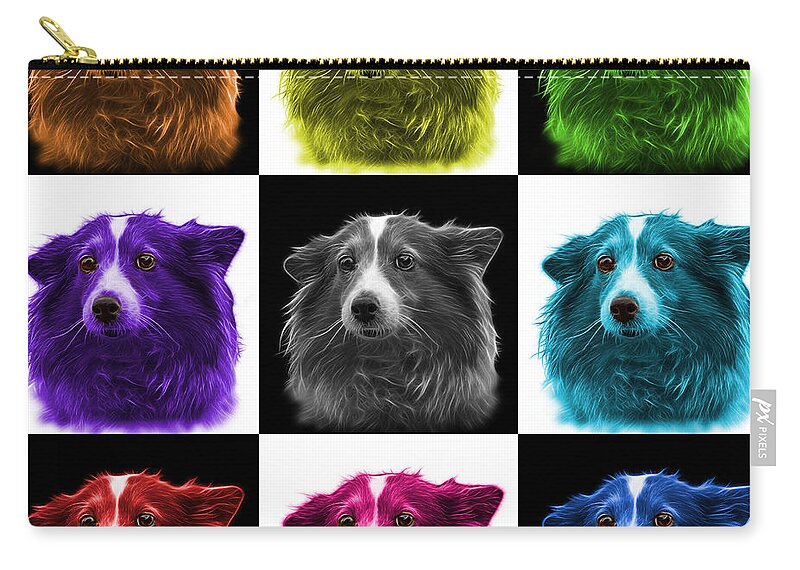 Sheltie Zip Pouch featuring the mixed media Shetland Sheepdog Dog Art 9973 - V1 - M by James Ahn