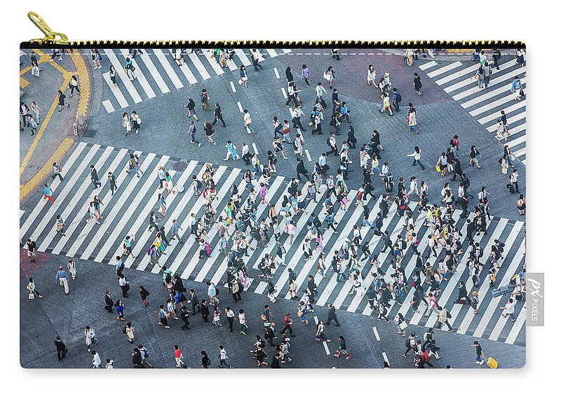 Crowd Zip Pouch featuring the photograph Shibuya Crossing Aerial by Davidf