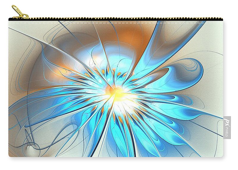 Shine Zip Pouch featuring the digital art Shining Blue Flower by Anastasiya Malakhova