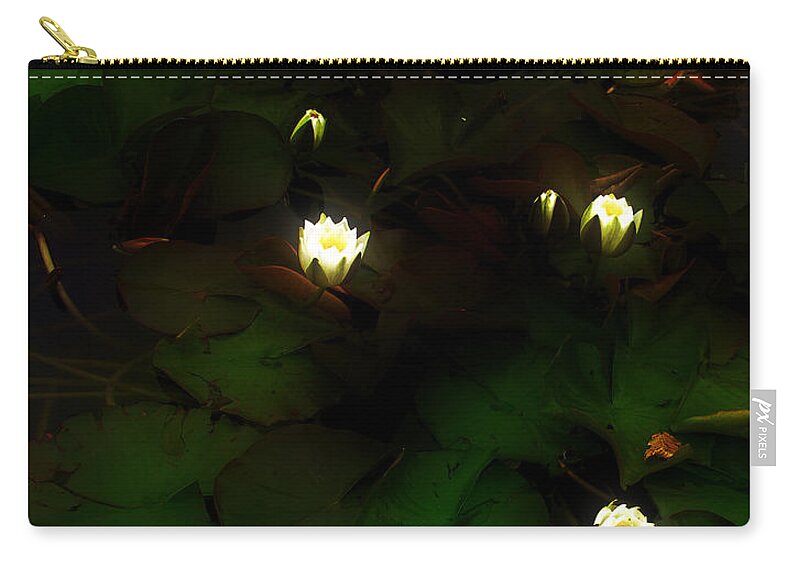 Water Lily Zip Pouch featuring the photograph White Waterlily Lamps by Nina Ficur Feenan