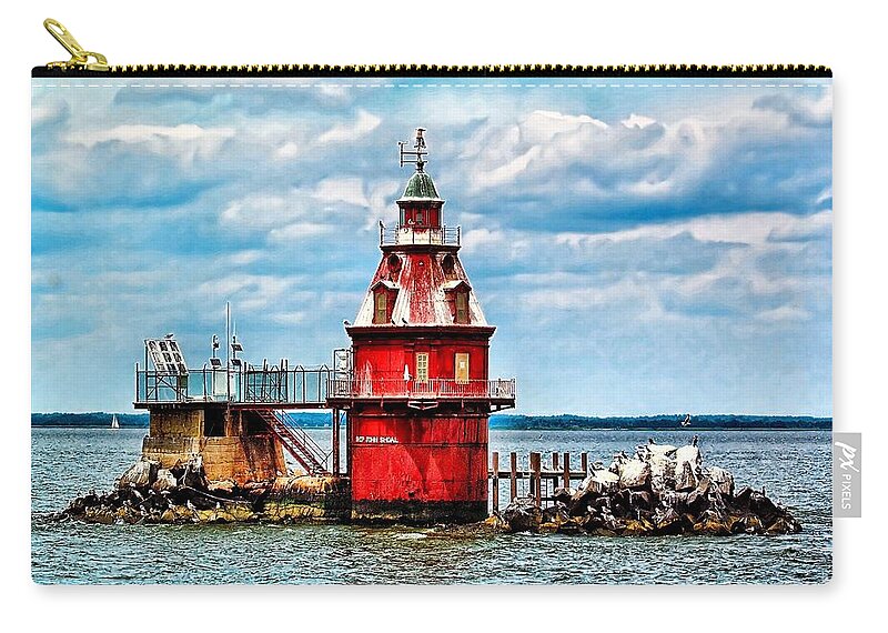 Lighthouse Zip Pouch featuring the photograph Ship John Shoal light by Nick Zelinsky Jr