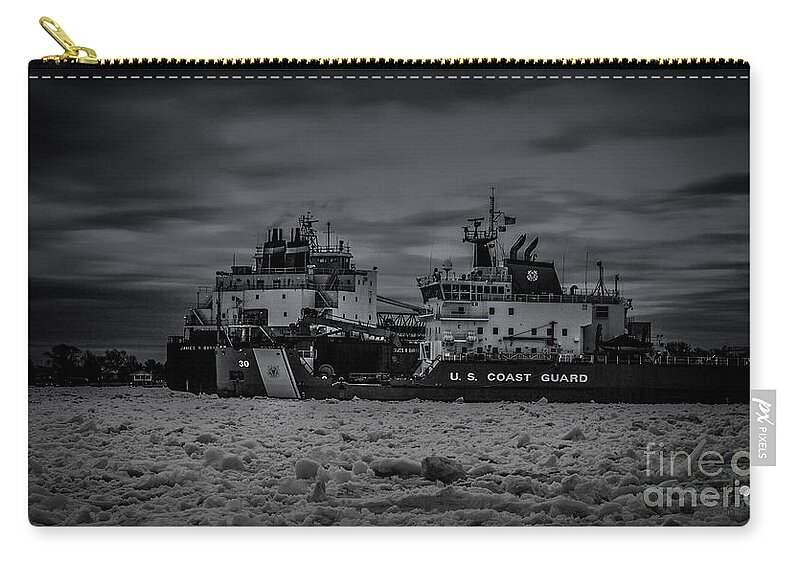 Ice Zip Pouch featuring the photograph Ship Stuck In The Ice Flow by Ronald Grogan