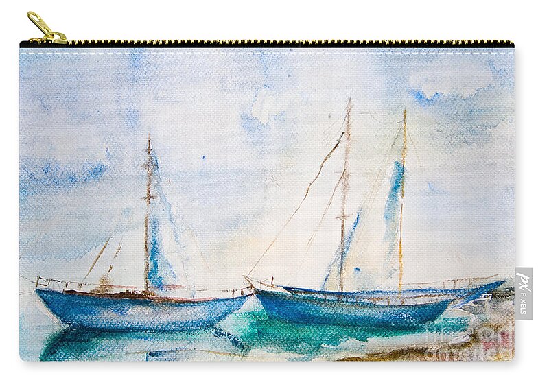 Art Zip Pouch featuring the painting Ships in the sea by Regina Jershova