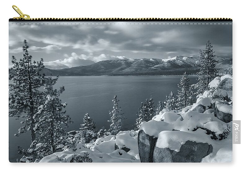 Landscape Zip Pouch featuring the photograph shivery BW by Jonathan Nguyen