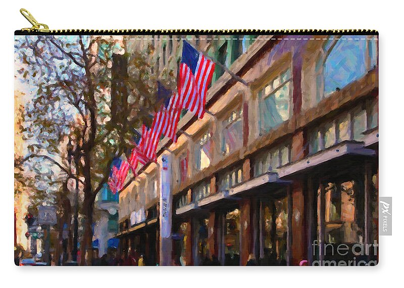 San Francisco Zip Pouch featuring the photograph Shopping Along Market Street in San Francisco - 5D20712 by Wingsdomain Art and Photography