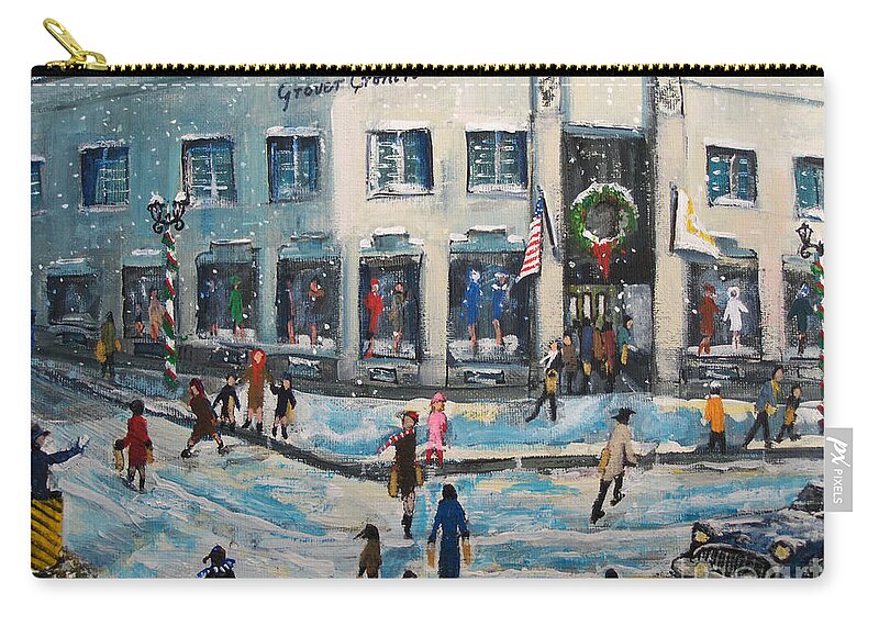 Grover Cronin Zip Pouch featuring the painting Shopping at Grover Cronin by Rita Brown
