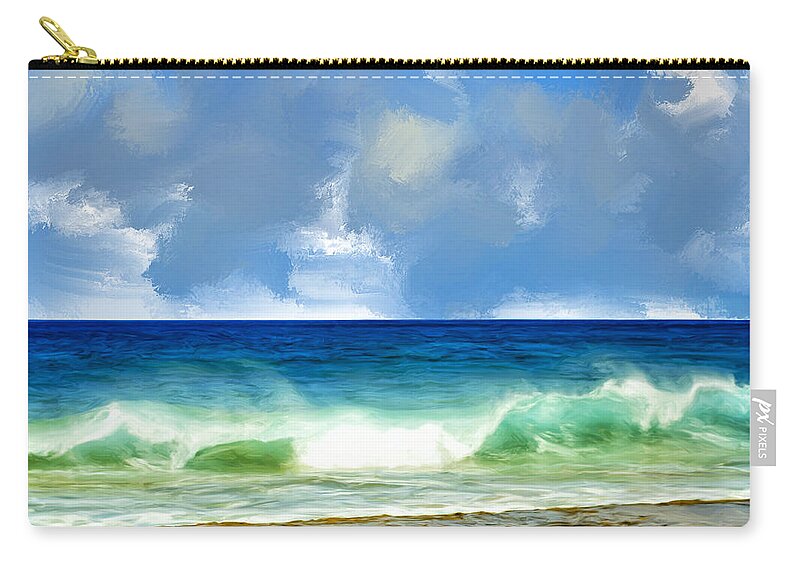Molokai Zip Pouch featuring the painting Shorebreak at Papohaku Beach by Dominic Piperata