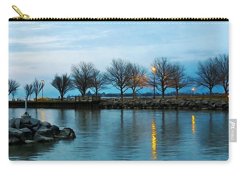 Shoreline Zip Pouch featuring the photograph Shoreline Park - Twilight Reflections by Shawna Rowe