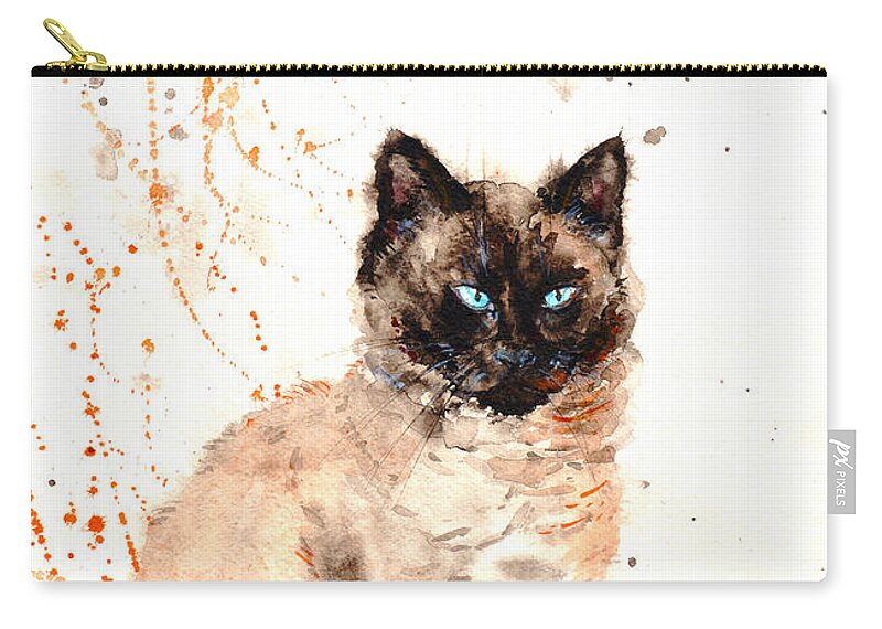 Siamese Cat Zip Pouch featuring the painting Siamese Beauty by Zaira Dzhaubaeva