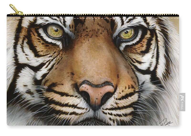 Siberian Tiger Zip Pouch featuring the painting Siberian Tiger Closeup by Wayne Pruse