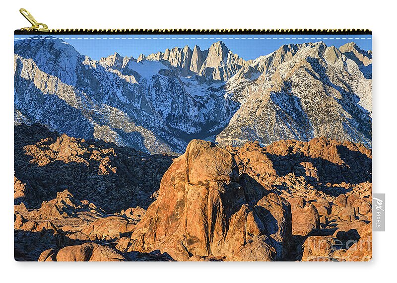 Sierra Zip Pouch featuring the photograph Sierra Nevada Mountains and Alabama Hills Sunrise by Gary Whitton