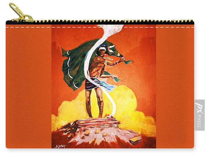 Plains Indian Zip Pouch featuring the painting Signal from the Mesa by Al Brown