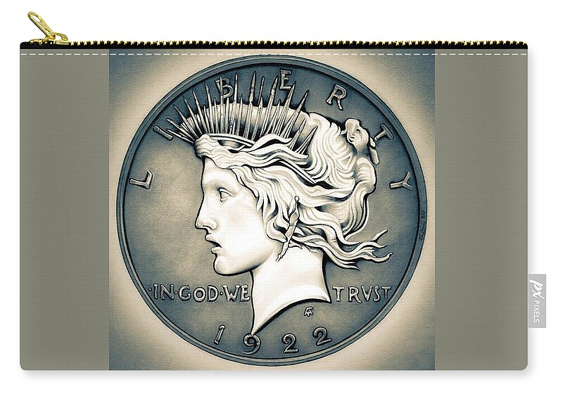Coin Zip Pouch featuring the drawing 1922 Silver Proof Peace Dollar by Fred Larucci