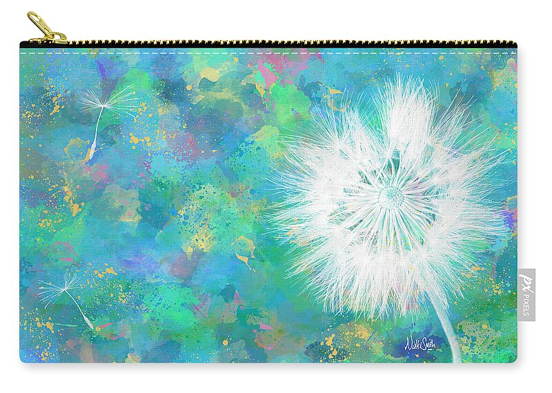 Dandelion Zip Pouch featuring the digital art Silverpuff Dandelion Wish by Nikki Marie Smith