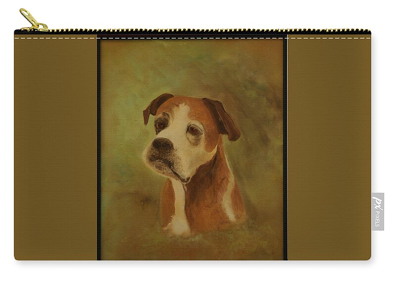 Boxer In Oil Zip Pouch featuring the painting Simon the Boxer by Kathy Knopp