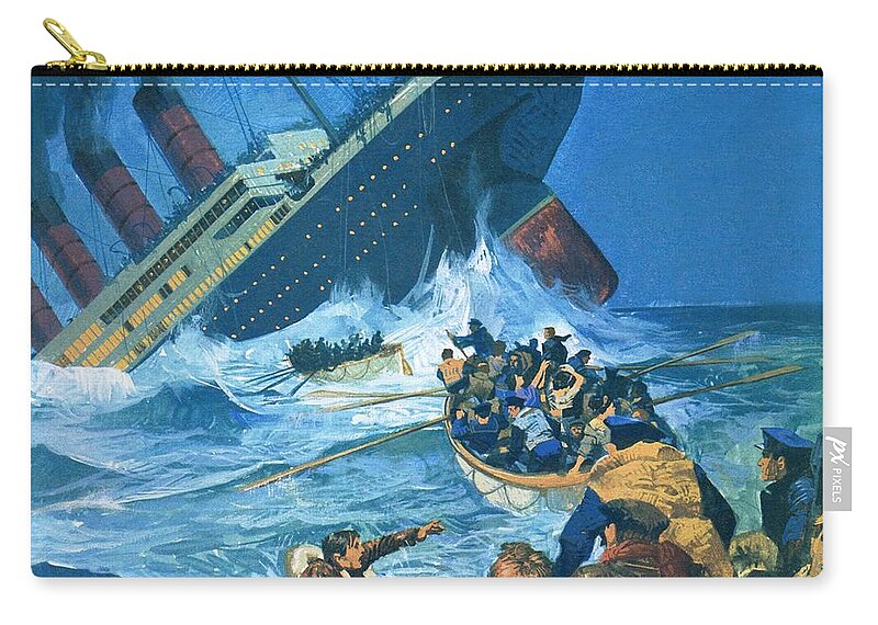 The Titanic Zip Pouch featuring the painting Sinking Of The Titanic by English School