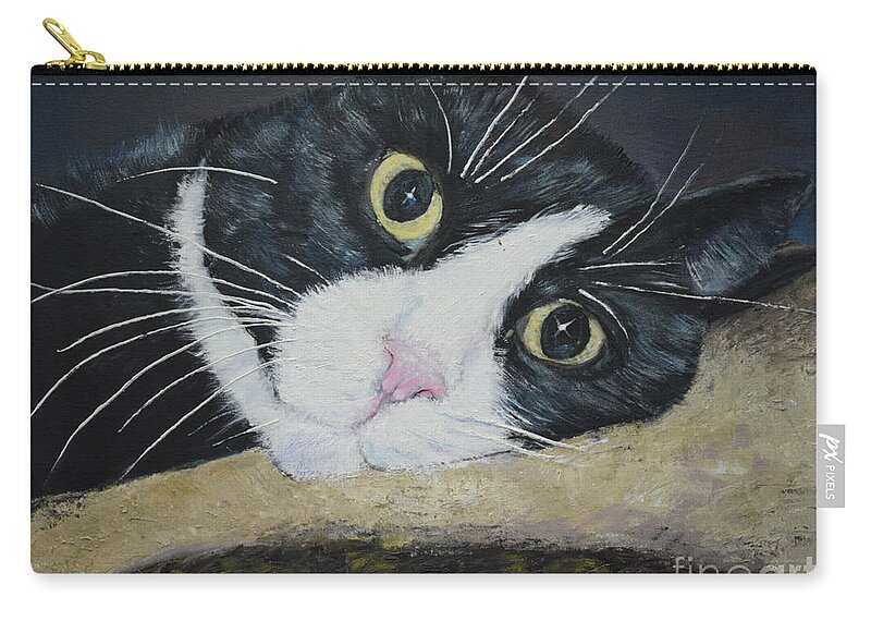 Cat Zip Pouch featuring the painting Sissi the Cat 3 by Raija Merila