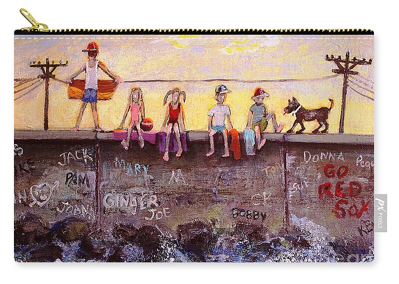 Marshfield Zip Pouch featuring the painting Sitting on the Sea Wall by Rita Brown