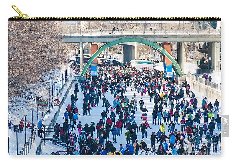 Winterlude Zip Pouch featuring the photograph Skating Crowd by Cheryl Baxter