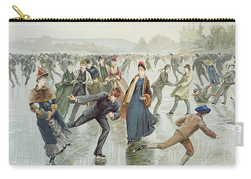 Frozen Pond Zip Pouch featuring the painting Skating by Harry Sandham