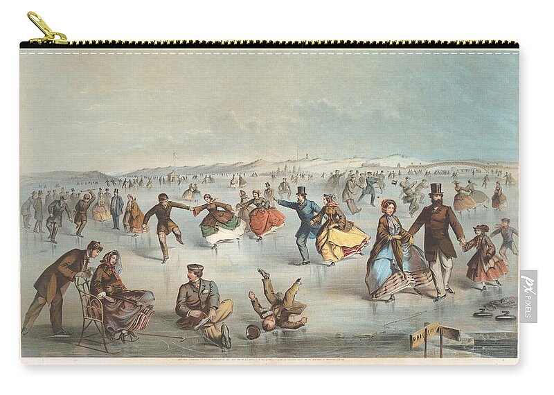 Winslow Homer Zip Pouch featuring the drawing Skating in Central Park. New York by Winslow Homer