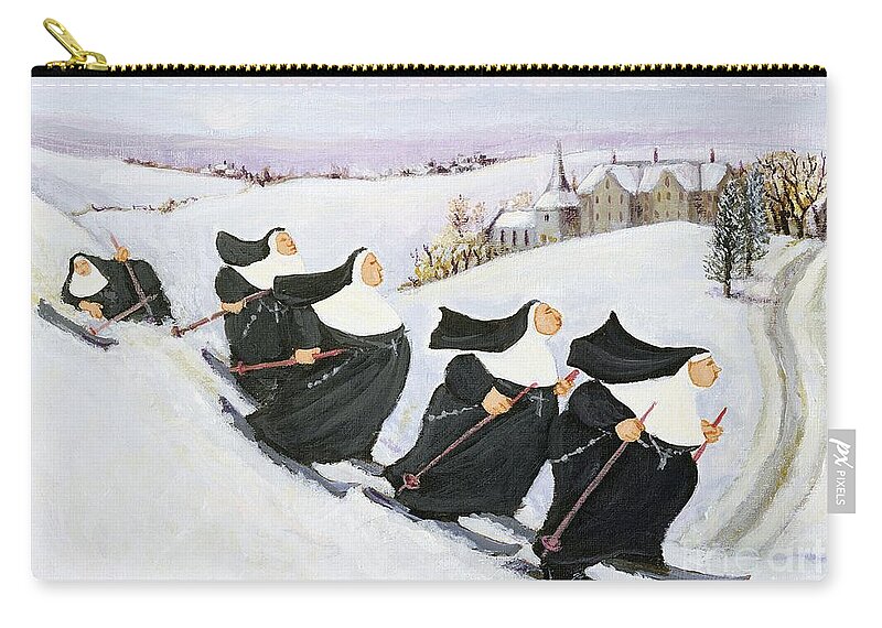 Nun Zip Pouch featuring the painting Skiing by Margaret Loxton