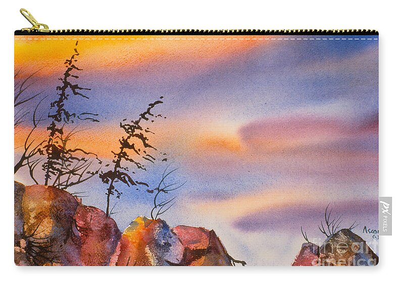 Skinny Trees Zip Pouch featuring the painting Skinny Trees Windy Day by Teresa Ascone